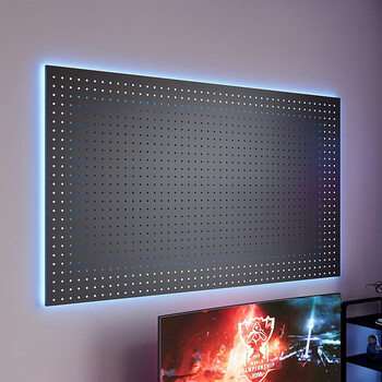 Weekend island gaming room hole board storage rack black wall computer desk wall storage ambient light decorative headphone display rack ambient light - matt black 120 70cm hook*4