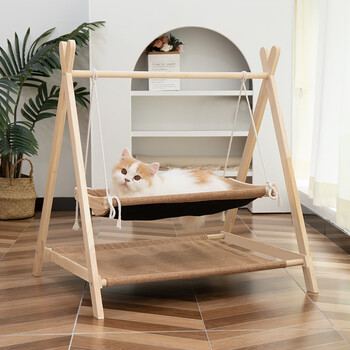 Manle rabbit cat swing cat hammock rocking chair pet swing frame hammock toy hanging wooden chair rocking bed basket cat nest cat hammock swing double layer burnt yellow
