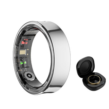 Muykuy smart ring ring with charging compartment, heart rate, blood oxygen saturation, pressure, sleep, non-sense wearing, smart wearable brush, tiktok short video control, music e-book game, silver 11#