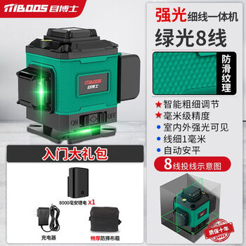 Doctor's level high-precision strong light thin line electronic small anti-fall leveling meter for outdoors under sunlight super bright green light brightness/thickness adjustable 8 lines single electric