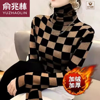 Yu zhaolin (yuzhaolin) cotton velvet thickened bottoming shirt women's autumn and winter high collar long sleeve t-shirt women's slim fit velvet warm top a000-derong black smiling s s recommendation 60-85 catties