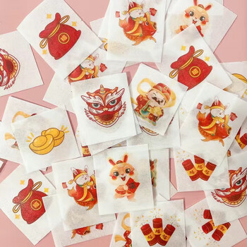 Quhe baking cartoon pattern stickers glutinous rice wafer paper snow mei niang steamed bun stickers glutinous rice paper new style d new year a style 45 sheets