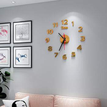 Shiniao luminous creative clock silent punch-free wall 3d wall clock nordic bedroom wall clock simple diy clock living room tx gold 40 cm