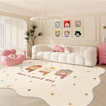 Cartoon bears in the dim light, cute crystal velvet carpet, special-shaped non-slip sofa, coffee table blanket, living room, bedroom carpet, foot mat, wavy carpet, three bears 140*200cm