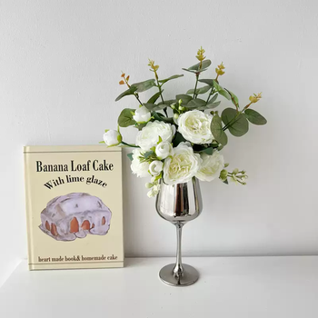 Yusenyi ins light luxury high-end artificial flowers, artificial flowers, silk flowers, rose table decorations, bedroom bedside tables, home pink soft furnishings, silver goblet - forest bouquet white 1 piece