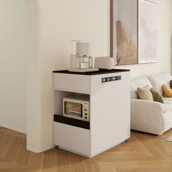 Luozhu xiaoju solid wood cream slate island dining table side cabinet living room home dining side cabinet wall tea cabinet storage storage cabinet base model length 60 width 85 height 95 / black and white contrasting color