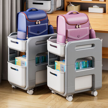 Zhen yanxuan bookshelf under-desk storage rack movable trolley wheeled school bag rack floor-standing toy rack snack book storage rack gray-double layer upgraded wheeled removable
