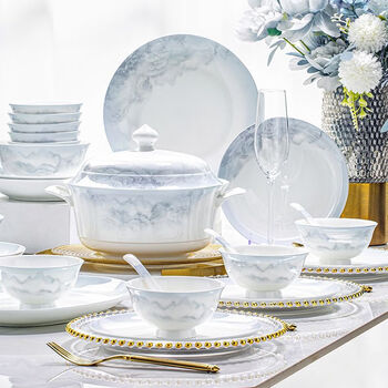 Yichen jingdezhen 2025 new high-looking landscape style tableware set household chinese bowl household tableware housewarming gift jingdezhen genuine upgraded with rich pot 66-piece set