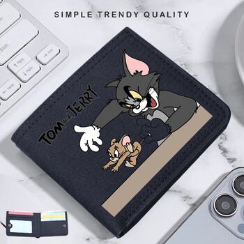 2024 new children's tom and jerry cartoon cute short canvas print wallet coin purse card holder pull tail-021 black