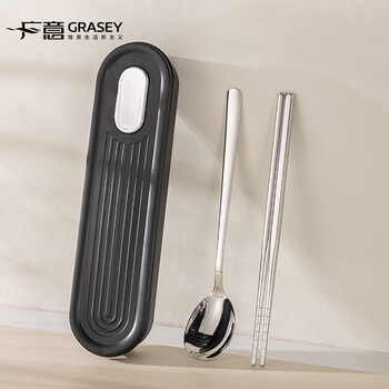 Guangyi chopsticks tableware student 316 stainless steel fork and spoon set food grade portable tableware for office workers black box 3-piece set