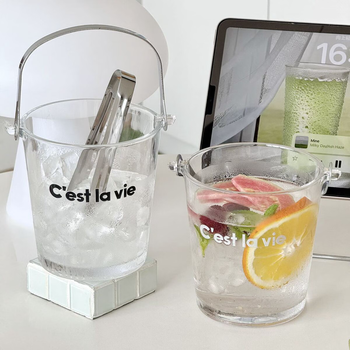 Rsrddy high-looking ice bucket bar ktv home commercial beer bucket ice bucket container internet celebrity outdoor glass ice bucket + black letters to send ice clips
