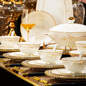 Yixi jingdezhen bone china chinese style light luxury underglaze color tableware bowls and plates complete set high-end housewarming and wedding gift suitable for microwave oven | leather suitcase | 60-piece set