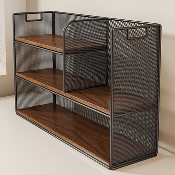 Yisijia desktop book stand office file storage rack desk information rack file rack layered desk storage artifact three-layer large black frame teak board