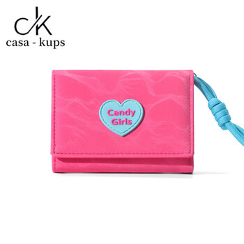 Casa-kupsck niche design fashionable mini folding short student wallet multi-card slot ladies wallet compact gradient rose red