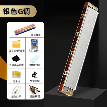 Suzuki japanese suzuki harmonica 24-hole c/a/f/g single-note double row student beginner entry-level professional performance level 24-hole silver single-note double row g key for students