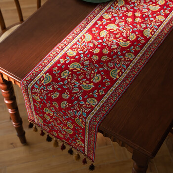 Oluoxun customized american retro light luxury fabric table runner high-end dining table cloth sideboard tv cabinet coffee table rectangular style branch red 35*270cm