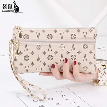 Kangaroo 2025 new european and american clutch women's wallet long wrist bag women's clutch bag large capacity mom mobile phone bag yy beige