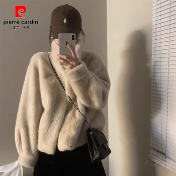 Pierre cardin mink fur all-in-one coat for women 2025 winter new stand-up collar thickened eco-friendly fur top, apricot s 90-105 catties