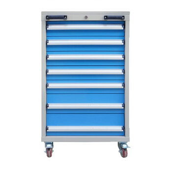 Middle shopkeeper multi-function tool cart workshop heavy-duty auto repair tool cabinet iron cabinet drawer-type mobile tool stainless steel heavy-duty seven-draw tool cart blue and white
