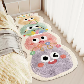 Yusenyi cartoon bedside carpet bedroom bedside plush foot mat thickened children's room cute bedside anti-fall floor mat jt four fur balls vertical 100x200cm