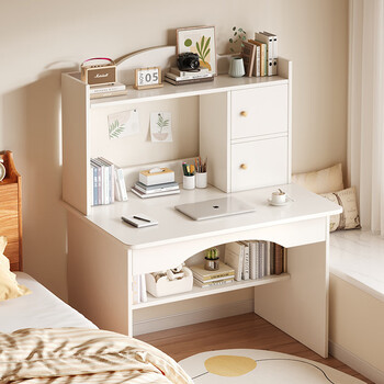 Xunqiao desk study desk computer desk study bedroom home writing desk and chair combination student desk cabinet frame integrated table single table warm white doorless 80cm