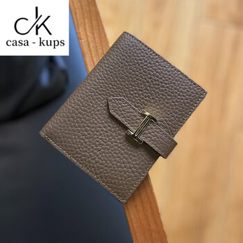 Casa-kupsck genuine leather wallet women's short 2025 new niche design exquisite multi-functional driver's license card holder coin purse khaki