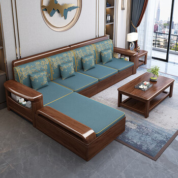 Yangyi solid wood sofa combination set for winter and summer living room furniture small apartment economical wooden sofa f909