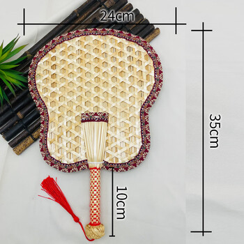 Cattail leaf hand-woven summer straw woven summer hand-cranked fan for children, banana fan for baby to cool off and repel mosquitoes, old-fashioned, new style, red cloth edge, banana shape with red spikes, new material + durable + purely handmade 2