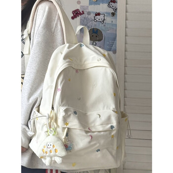 Kuang rui schoolbag, junior high school girl, good-looking, niche ins, large capacity, japanese travel high school student backpack, white (with triangle cheese + 1 small pendant)