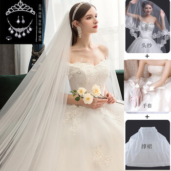 Han fei slave master wedding dress 2025 new bride light gauze small french main gauze texture one-shoulder fugitive princess dress wedding dress + three-piece set + accessories l