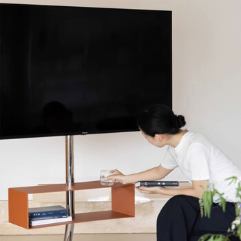 Rinoart upgrades ultra-stable chassis, mobile tv stand, golden brown saddle leather display silent roller storage rack, ultra-stable large chassis