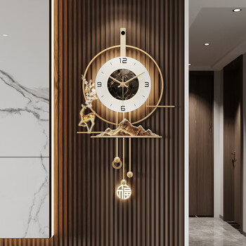 Feiniaoji wall clock 2026 new living room silent quartz clock wall-mounted light luxury style elk design clock creative small 40*70cm voice controlled luminous-battery model