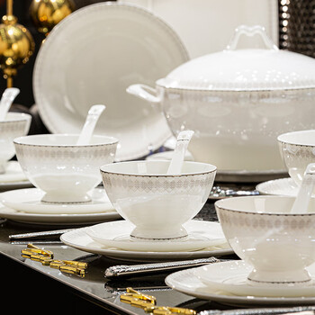 Weizun 2025 new jingdezhen bone china tableware, light luxury and high-end sense, home moving gift, high temperature underglaze color tableware set, microwaveable | first choice for gifting, 60-piece set