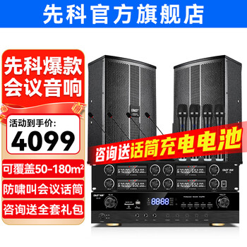 Xianke conference room audio equipment complete set combination home theater ktv music school training special system bluetooth amplifier microphone all-in-one wall-mounted stage speaker k5v two 10-inch audio set four microphones four goosenecks (50-180 square meters)