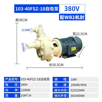 Fs/fsz chemical pump corrosion-resistant engineering plastic pump seawater centrifugal pump acid and alkali resistant self-priming self-priming pump 40fsz2.2kw380vwb2 mechanical seal