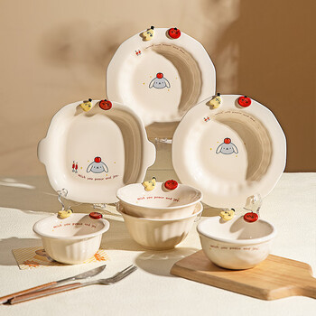 Modern housewife beautiful tableware for one person breakfast plate children's rice bowl household yogurt bowl happy birthday bowl fruitland 5.5-inch bowl