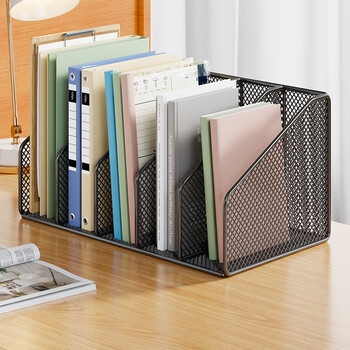 Yisijia metal file rack desktop simple vertical bookshelf office information file storage basket office supplies organizing rack black five grids
