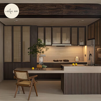 Huili customized shore integrated cabinets custom open island kitchen decoration design solid wood new chinese style retro kitchen cabinets appointment measurement design (non-product price)