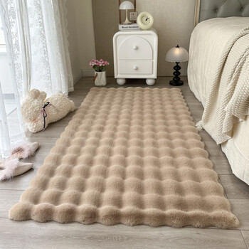 Shijanu cream style imitation rabbit fur carpet girls bedroom bedside blanket living room sofa cushion bay window cushion plush floor mat mushroom color-puff velvet_thick anti-slip 50cm*150cm