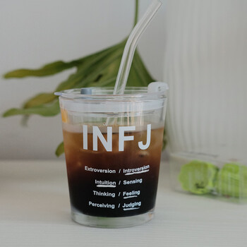 Tothemoon original korean ins style mbti straw glass cup with lid, accompanying cup, coffee cup, water cup infj + lid + straw 05ml