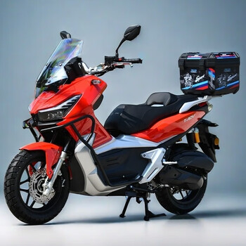 Jilang's new adv motorcycle 150 can be registered as a fuel scooter. national iv efi air-cooled water-cooled motorcycle off-road long-distance dark red air-cooled guardrail + tail box
