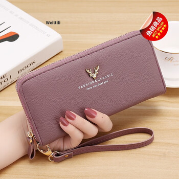 Weiltili long wallet for women 2024 new japanese and korean large capacity mobile phone wallet buckle waist crossbody casual clutch bag 3664 taro purple