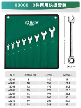 Shida wrench set plum blossom open wrench dull ratchet plate set fork wrench complete set 8-piece set dual-purpose one-way quick wrench-08008