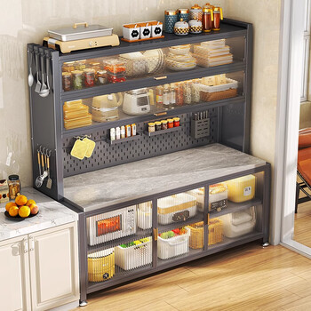 Qixu kitchen multi-functional storage rack slate sideboard household dust-proof storage cabinet microwave storage cabinet carbon steel model 5 layers of gray length 60 width 42 height 157cm