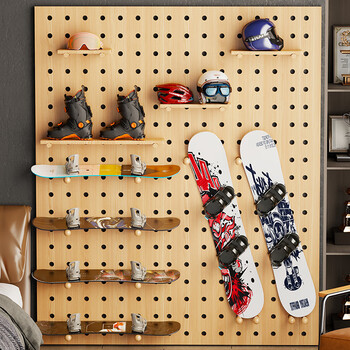 Lin's boy hole board storage rack wall sports equipment display rack solid wood wall ski gear helmet snowboard storage rack combination package 40x60 wood grain color