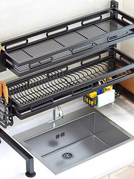 Yibo kitchen sink rack countertop dish storage rack dishwashing rack dish rack drain rack on the sink thick anti-rust painted carbon steel material - comes with suction cup