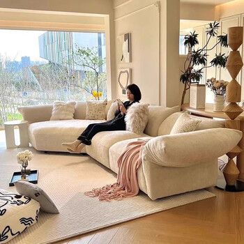 Mlg petal sofa irregular curved wash-free internet celebrity corner italian minimalist large apartment designer chenille fabric sofa off-white - standard combination comes with pillow