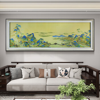 Painting qingyan three-dimensional embroidery thousand miles of rivers and mountains horizontal version decorative painting modern chinese style living room sofa background landscape mural su embroidery