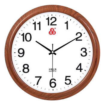 Sanwu shanghai 555 brand silent wall clock living room bedroom home decoration clock fashion simple modern quartz clock 53218 imitation wood grain diameter 30 cm