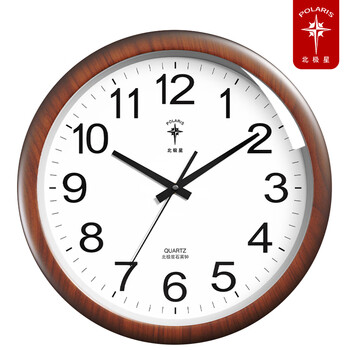 Polaris (polaris) clock wall clock living room home silent fashion simple wall clock hanging 2025 new quartz clock 38 cm standard model - wood grain color upgraded ultra-quiet movement
